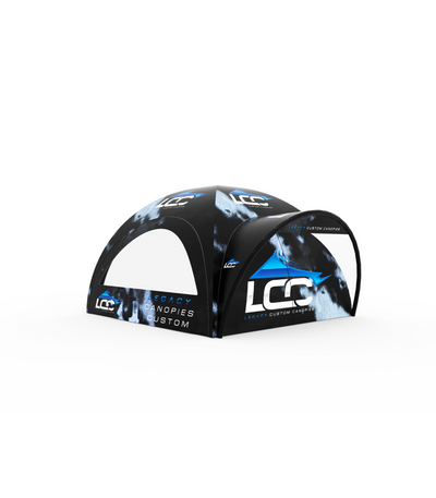 Inflatable dome canopy tent featuring a custom print and branding, ideal for trade shows and events